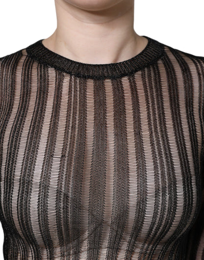  - Black Stripe See Through Long Sleeves Top