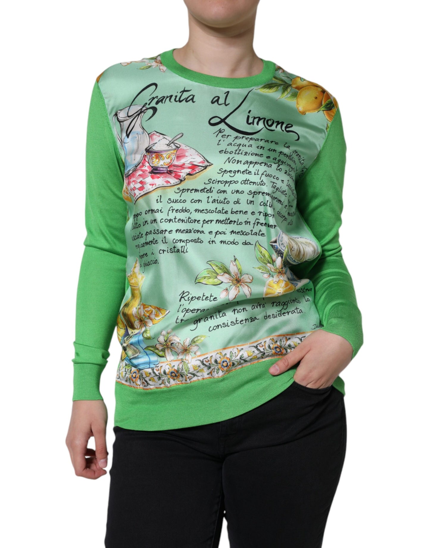  - Green Silk Granita Al Limone Long Sleeves Sweater