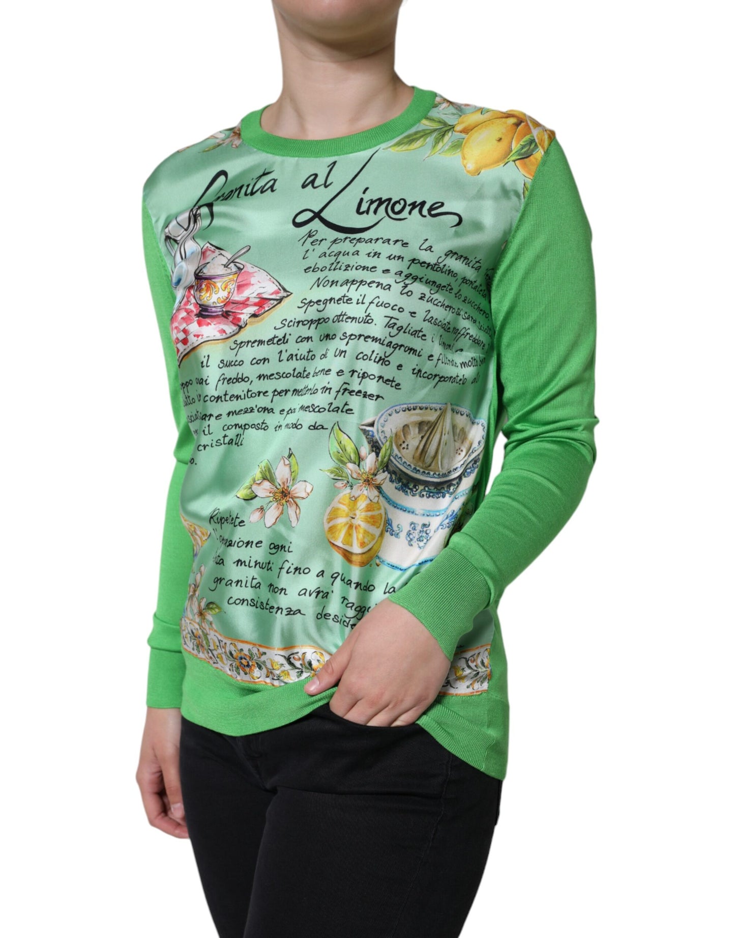  - Green Silk Granita Al Limone Long Sleeves Sweater