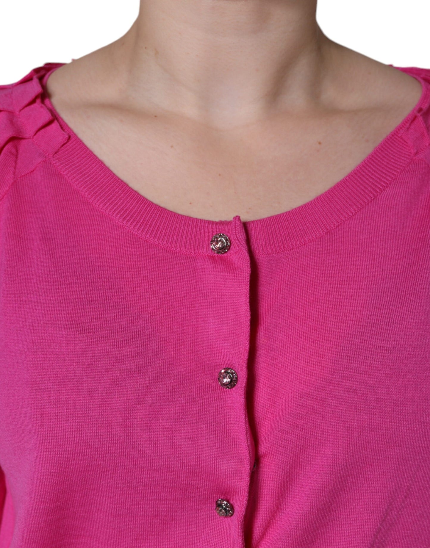  - Pink Wool Button Down Short Sleeve Blouse Top