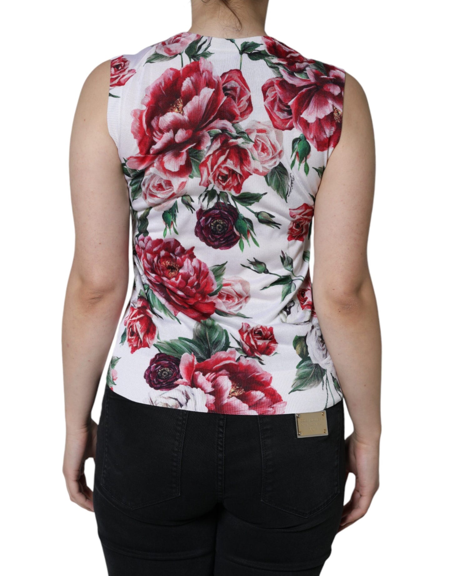  - White Floral Lace Silk Sleeveless Tank Top