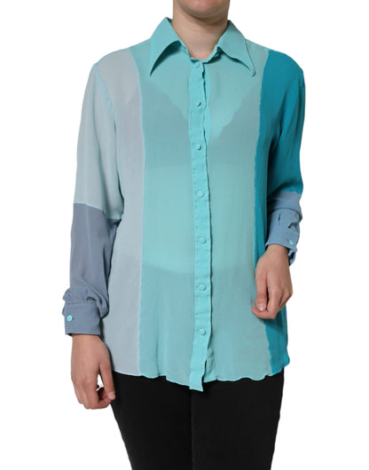  - Multicolor Long Sleeve Button Blouse Top