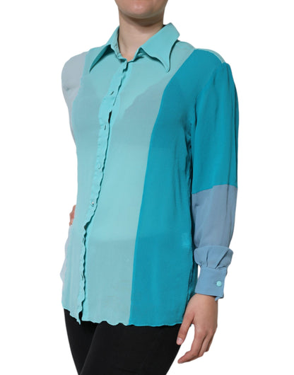  - Multicolor Long Sleeve Button Blouse Top