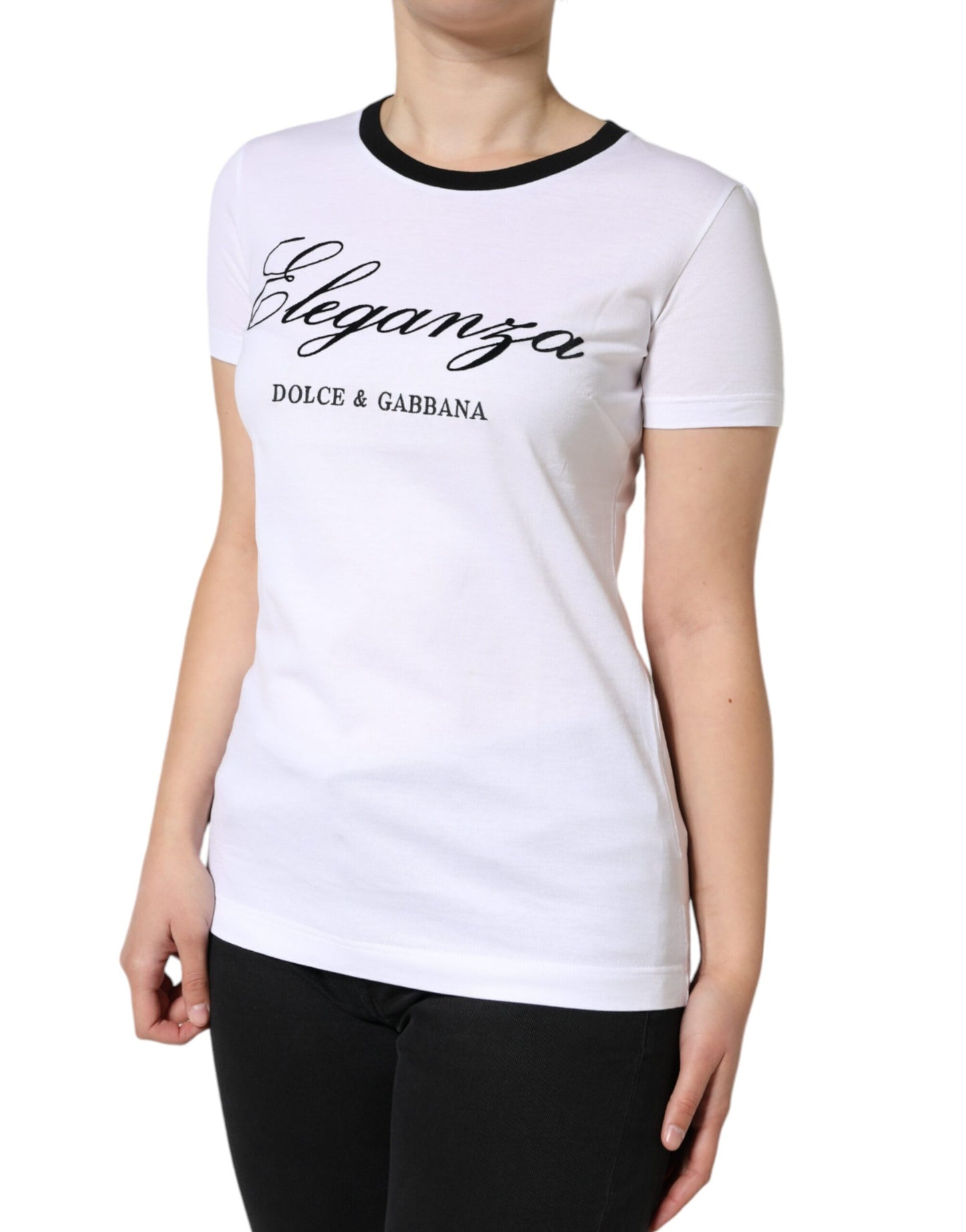  - White Eleganza Print Cotton Short Sleeves T-shirt