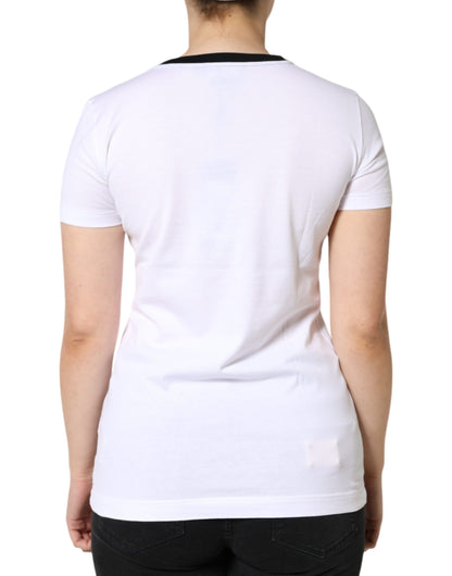  - White Eleganza Print Cotton Short Sleeves T-shirt