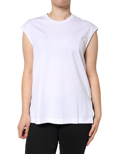  - White Cotton Sleeveless Crew Neck T-shirt