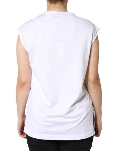  - White Cotton Sleeveless Crew Neck T-shirt