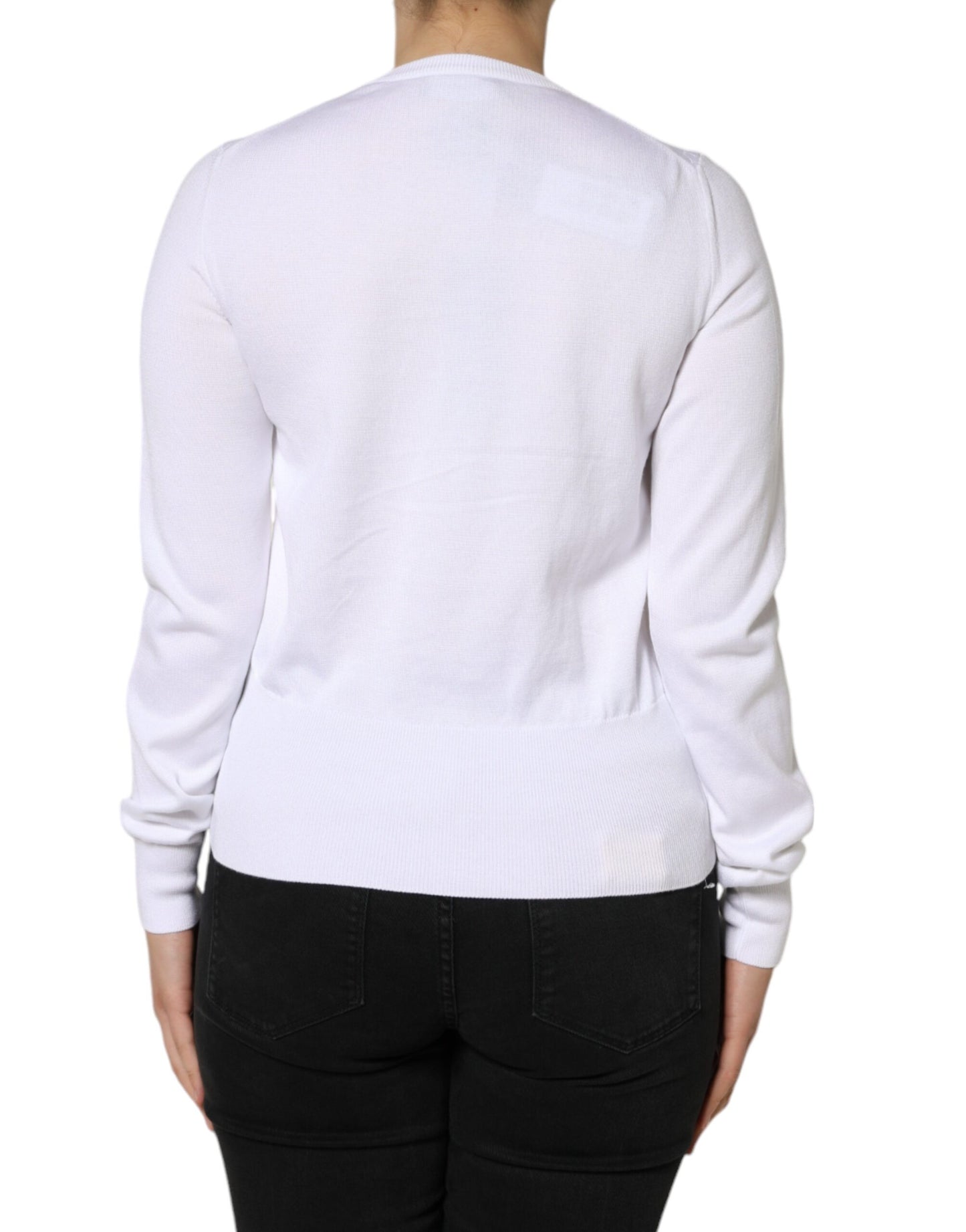  - White Lace Cut Out Long Sleeves Pullover Sweater