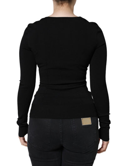  - Black Long Sleeves Blouse Square Neck Top