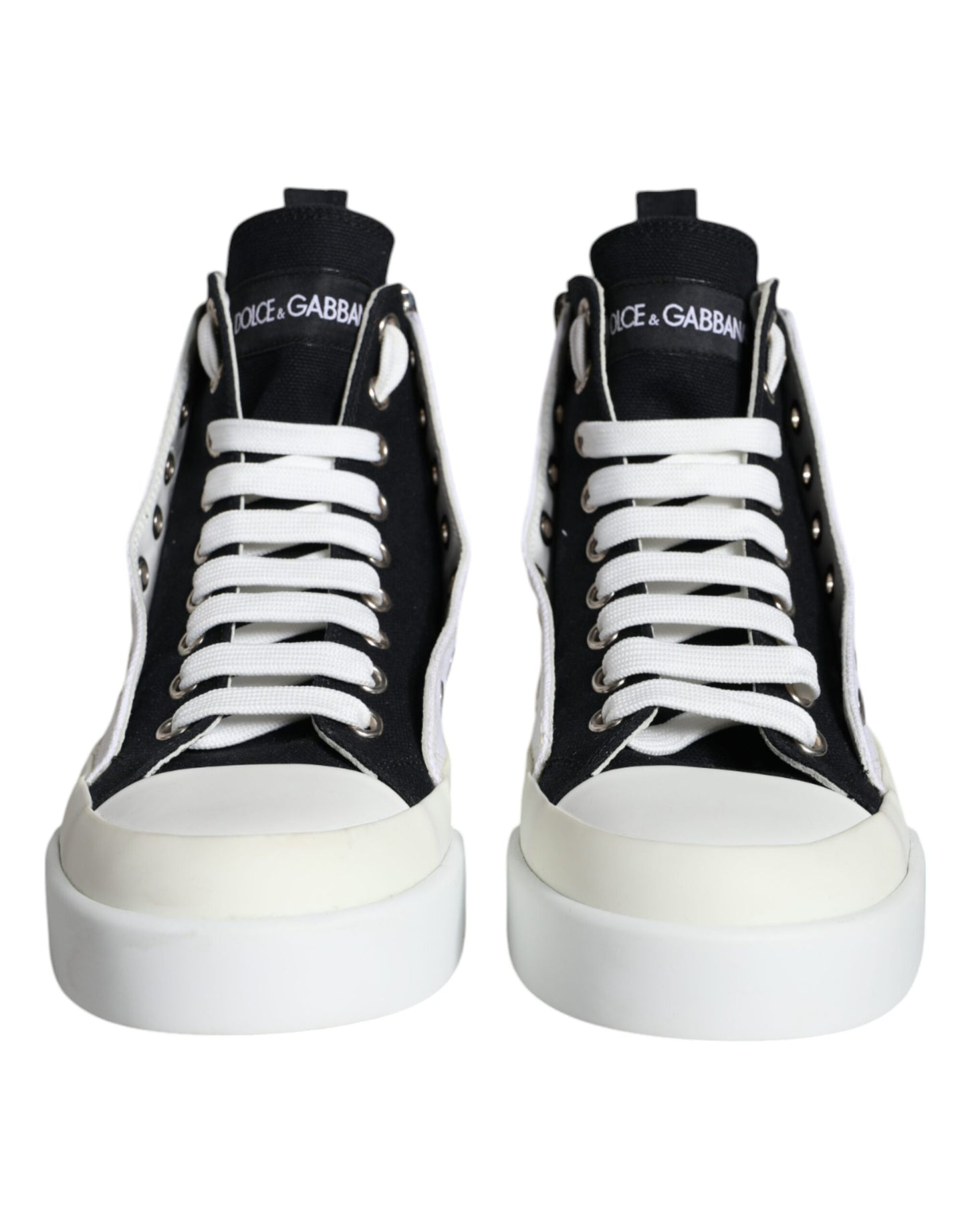 White Black Canvas Logo Mid Top Sneakers