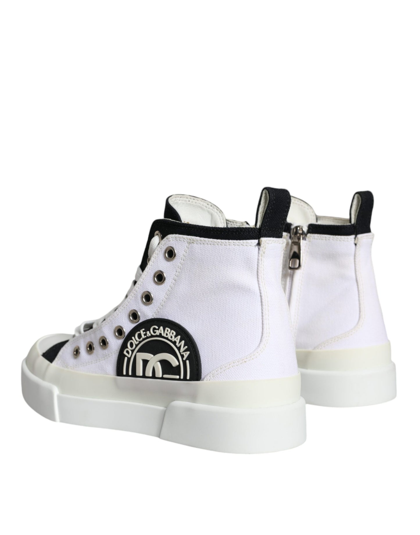 White Black Canvas Logo Mid Top Sneakers