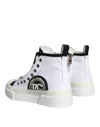 White Black Canvas Logo Mid Top Sneakers