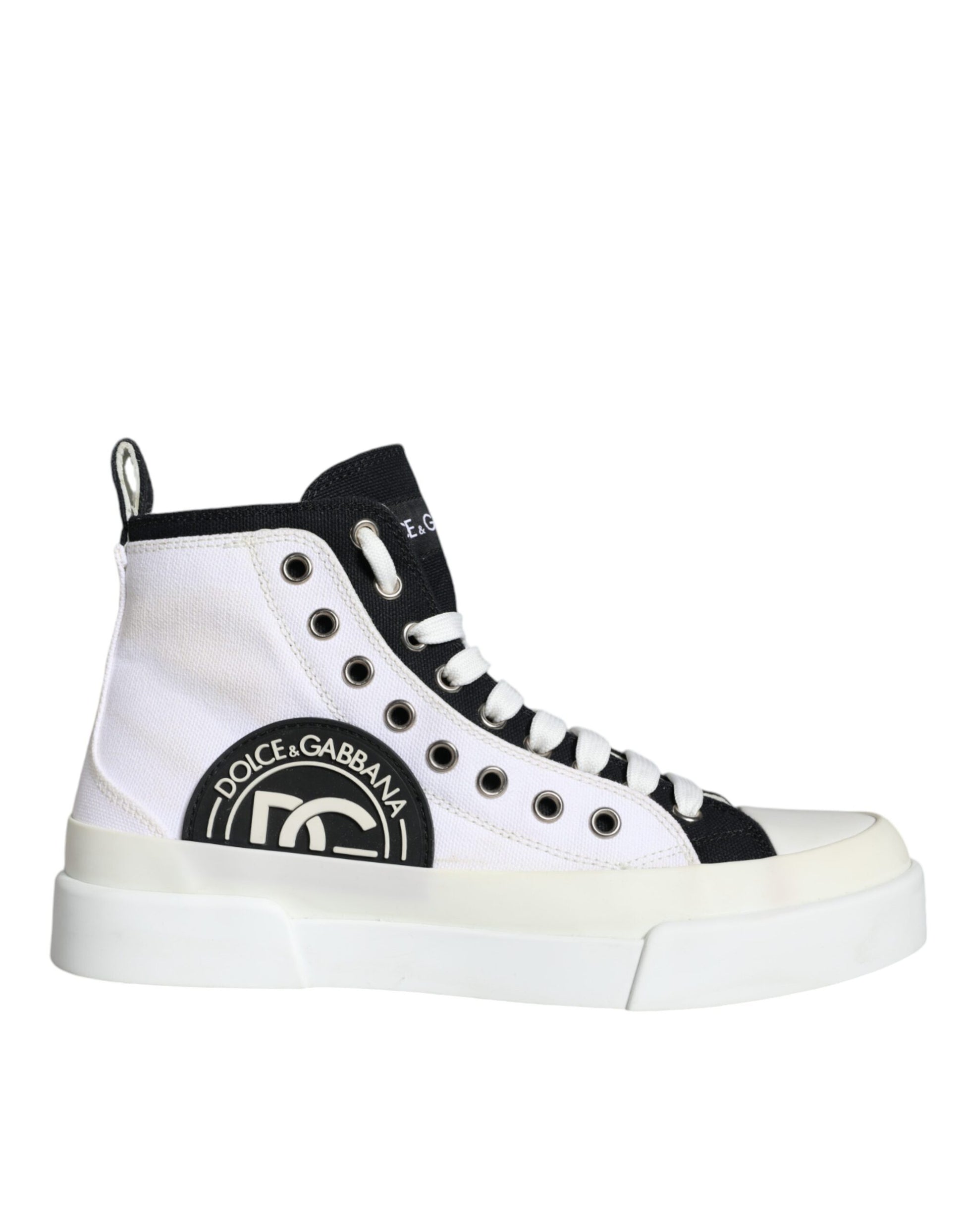 White Black Canvas Logo Mid Top Sneakers