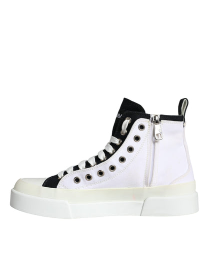 White Black Canvas Logo Mid Top Sneakers