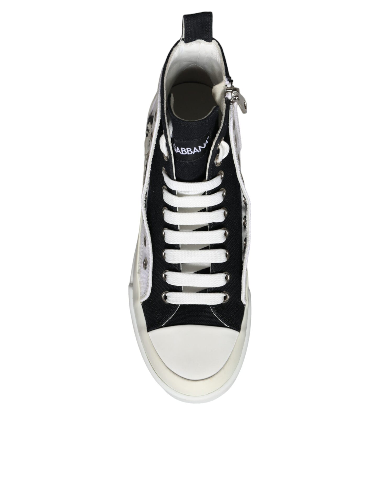 White Black Canvas Logo Mid Top Sneakers