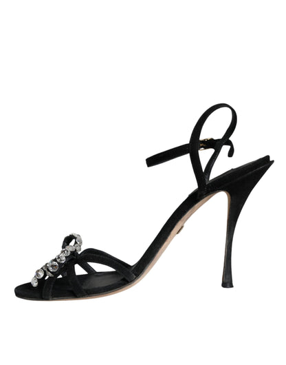  - Black Suede Crystals KEIRA Sandals Shoes