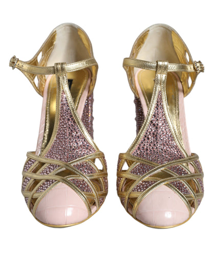  - Pink Strass Crystals T-strap Sandals Shoes