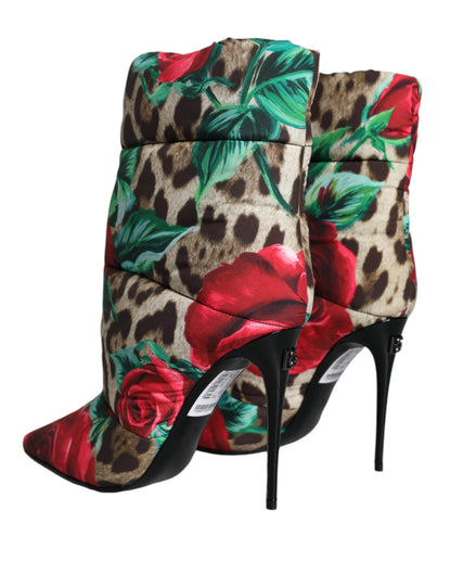 Multicolor Leopard Rose Mid Calf Boots Shoes