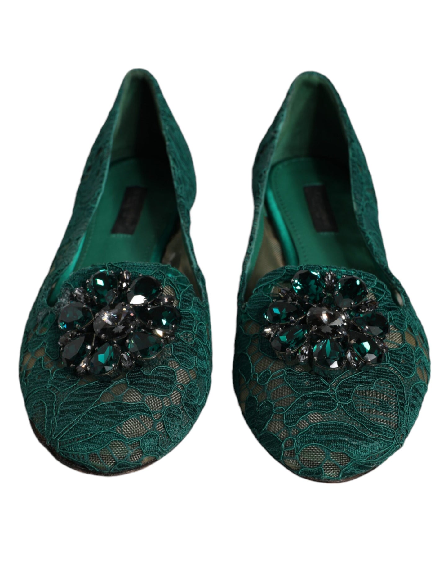 Green Lace Crystal Ballet Flats Loafers Shoes - The Luxe Alliance