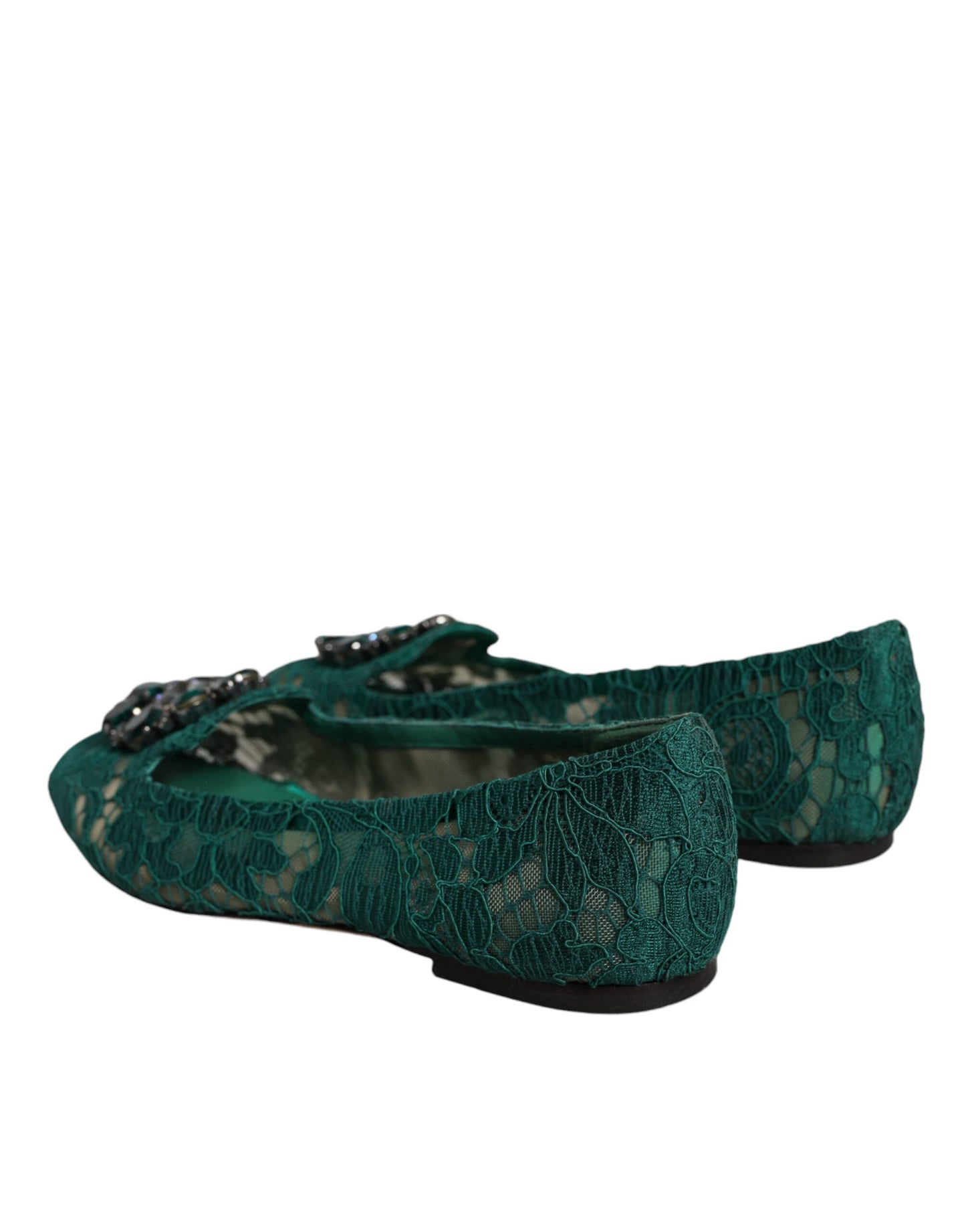 Green Lace Crystal Ballet Flats Loafers Shoes - The Luxe Alliance