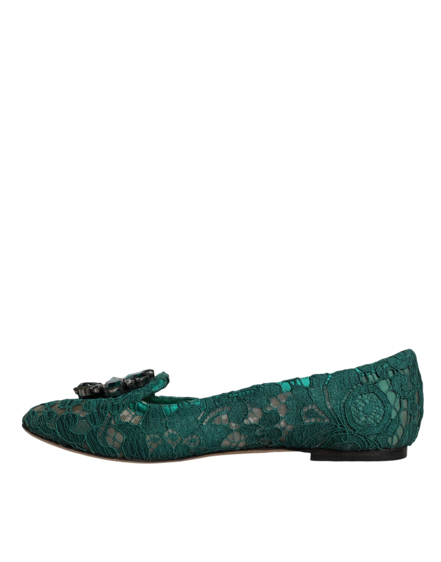 Green Lace Crystal Ballet Flats Loafers Shoes - The Luxe Alliance