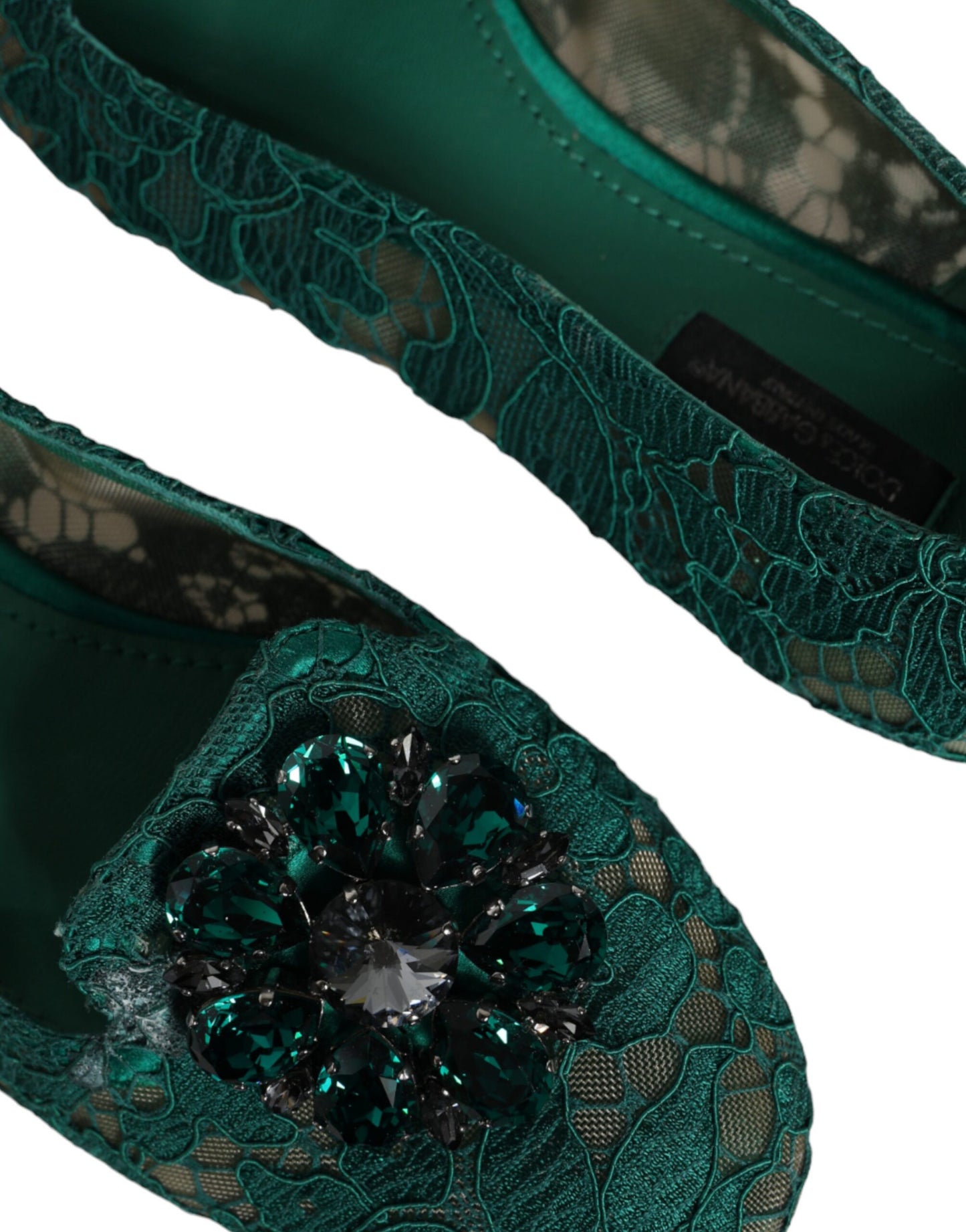 Green Lace Crystal Ballet Flats Loafers Shoes - The Luxe Alliance