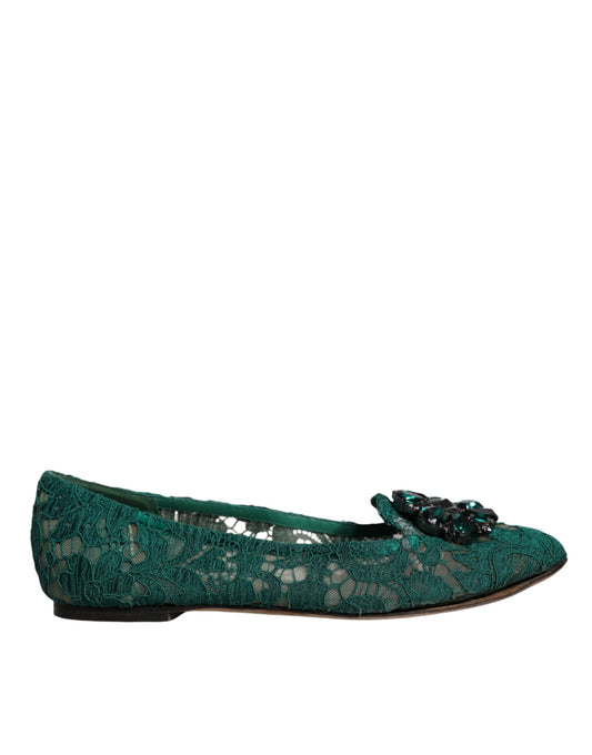 Green Lace Crystal Ballet Flats Loafers Shoes - The Luxe Alliance