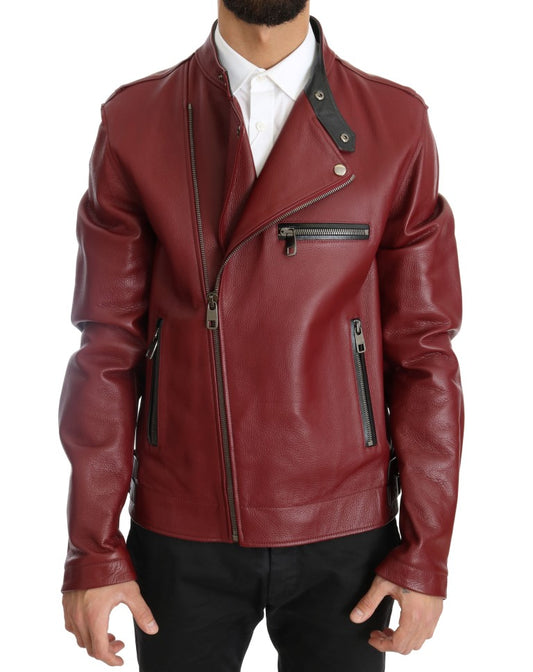  - Radiant Red Leather Biker Motorcycle Jacket