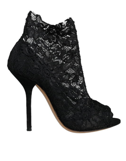 Black Stretch Taormina Lace Boots Shoes - The Luxe Alliance