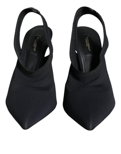 Black Jersey Stretch Heels Slingback Shoes - The Luxe Alliance