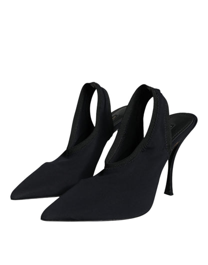 Black Jersey Stretch Heels Slingback Shoes - The Luxe Alliance