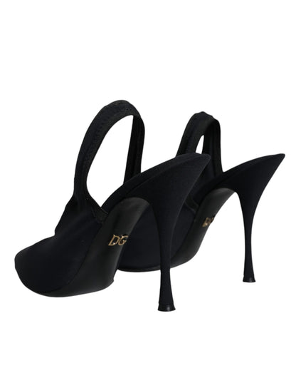 Black Jersey Stretch Heels Slingback Shoes - The Luxe Alliance