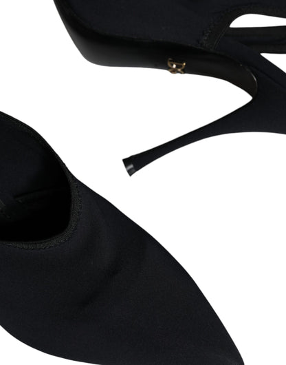 Black Jersey Stretch Heels Slingback Shoes - The Luxe Alliance