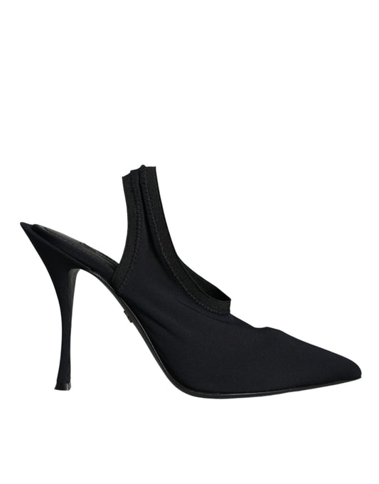 Black Jersey Stretch Heels Slingback Shoes - The Luxe Alliance