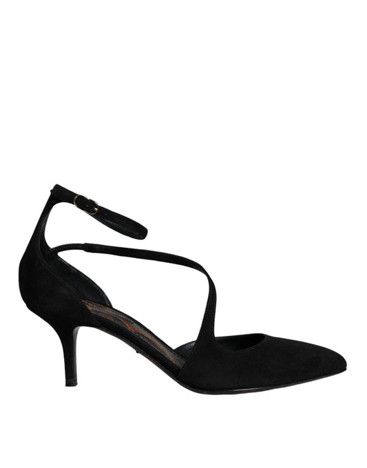 Black Suede Ankle Strap Pumps Heels Shoes - The Luxe Alliance