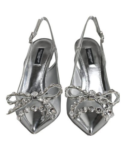 Silver Mesh Crystal Embellished Slingback Shoes - The Luxe Alliance