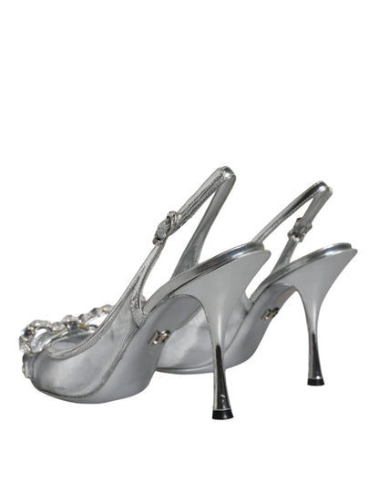 Silver Mesh Crystal Embellished Slingback Shoes - The Luxe Alliance