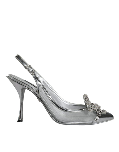 Silver Mesh Crystal Embellished Slingback Shoes - The Luxe Alliance