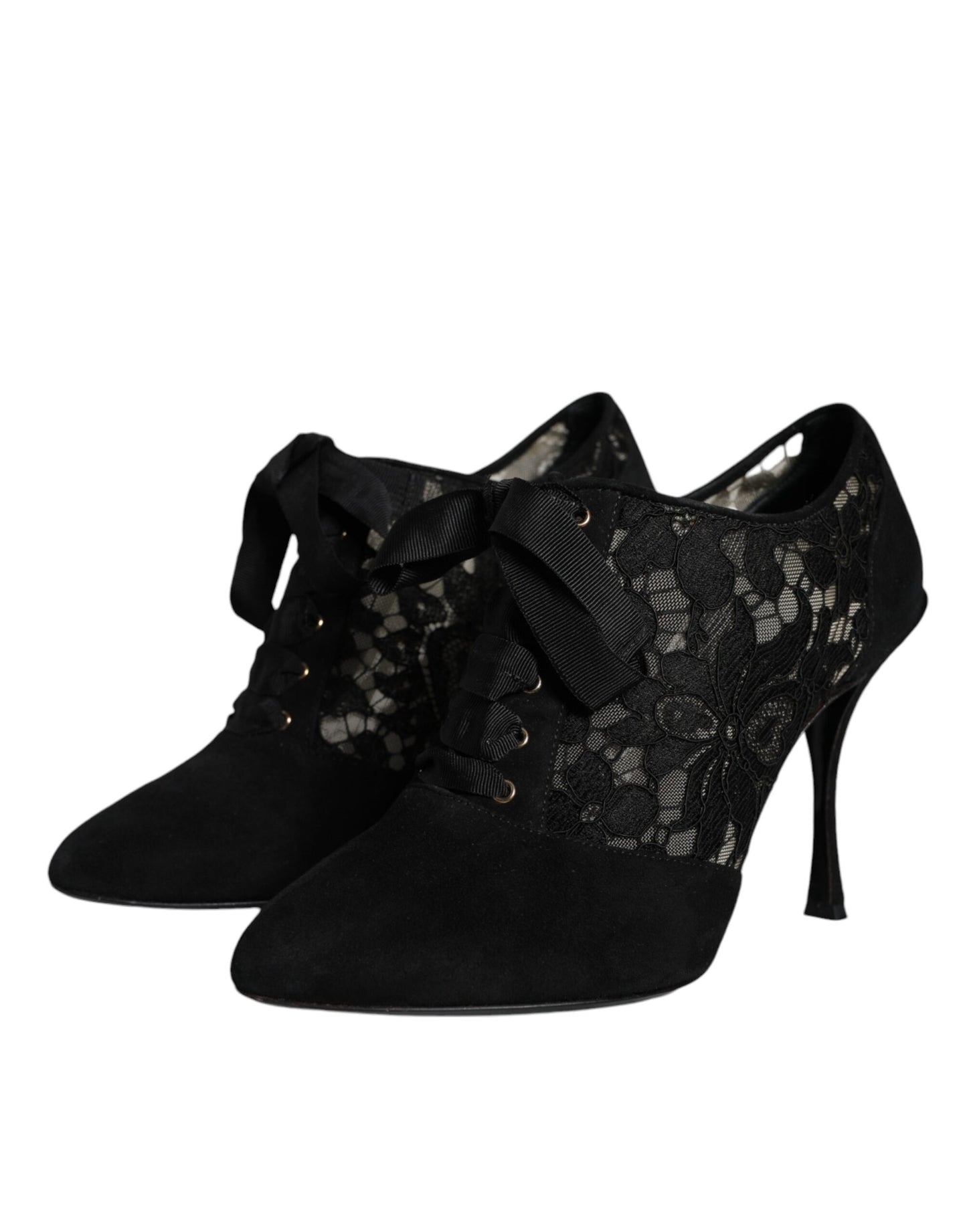 Black Taormina Lace Up Stretch Heels Shoes - The Luxe Alliance