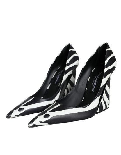 White Black Zebra Leather Heels Pumps Shoes - The Luxe Alliance