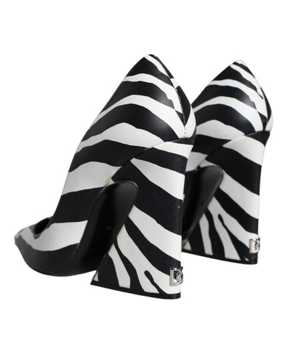 White Black Zebra Leather Heels Pumps Shoes - The Luxe Alliance