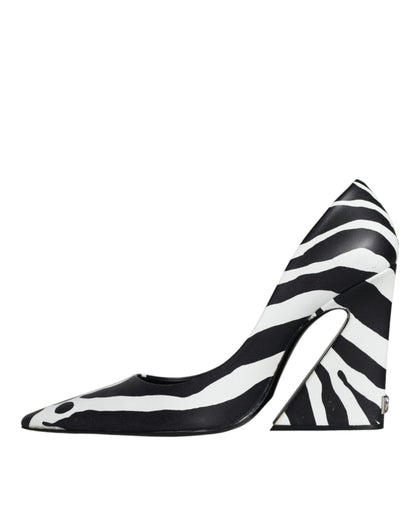 White Black Zebra Leather Heels Pumps Shoes - The Luxe Alliance