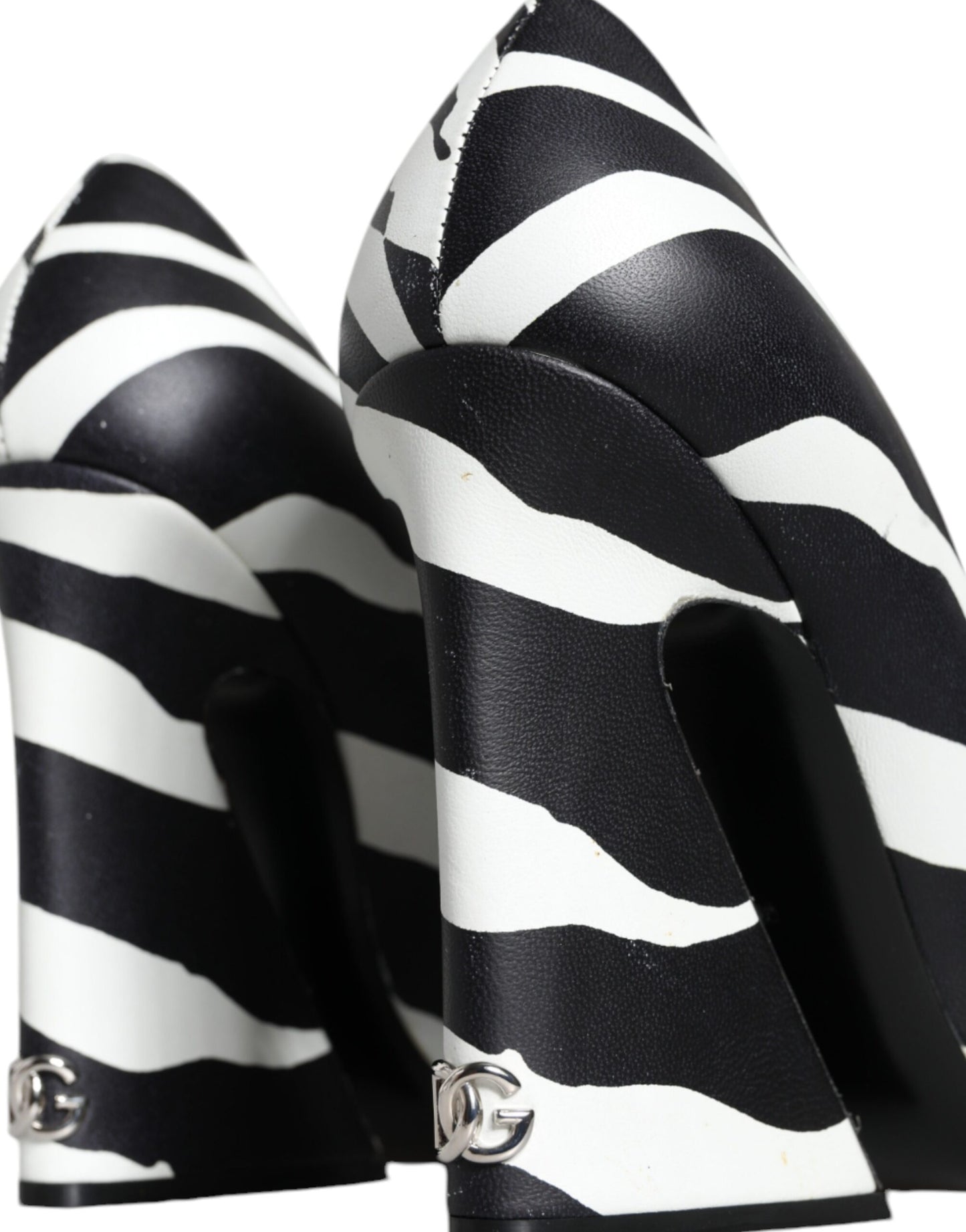 White Black Zebra Leather Heels Pumps Shoes - The Luxe Alliance