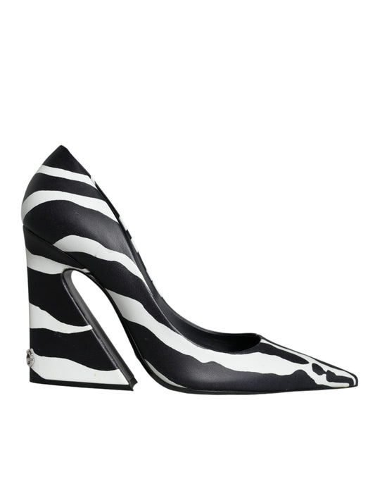 White Black Zebra Leather Heels Pumps Shoes - The Luxe Alliance