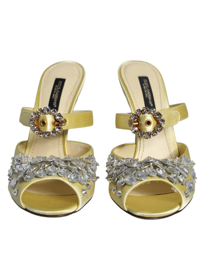 Yellow Mary Janes Satin Crystal Sandals Shoes - The Luxe Alliance