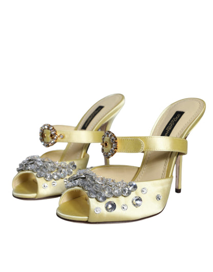 Yellow Mary Janes Satin Crystal Sandals Shoes - The Luxe Alliance