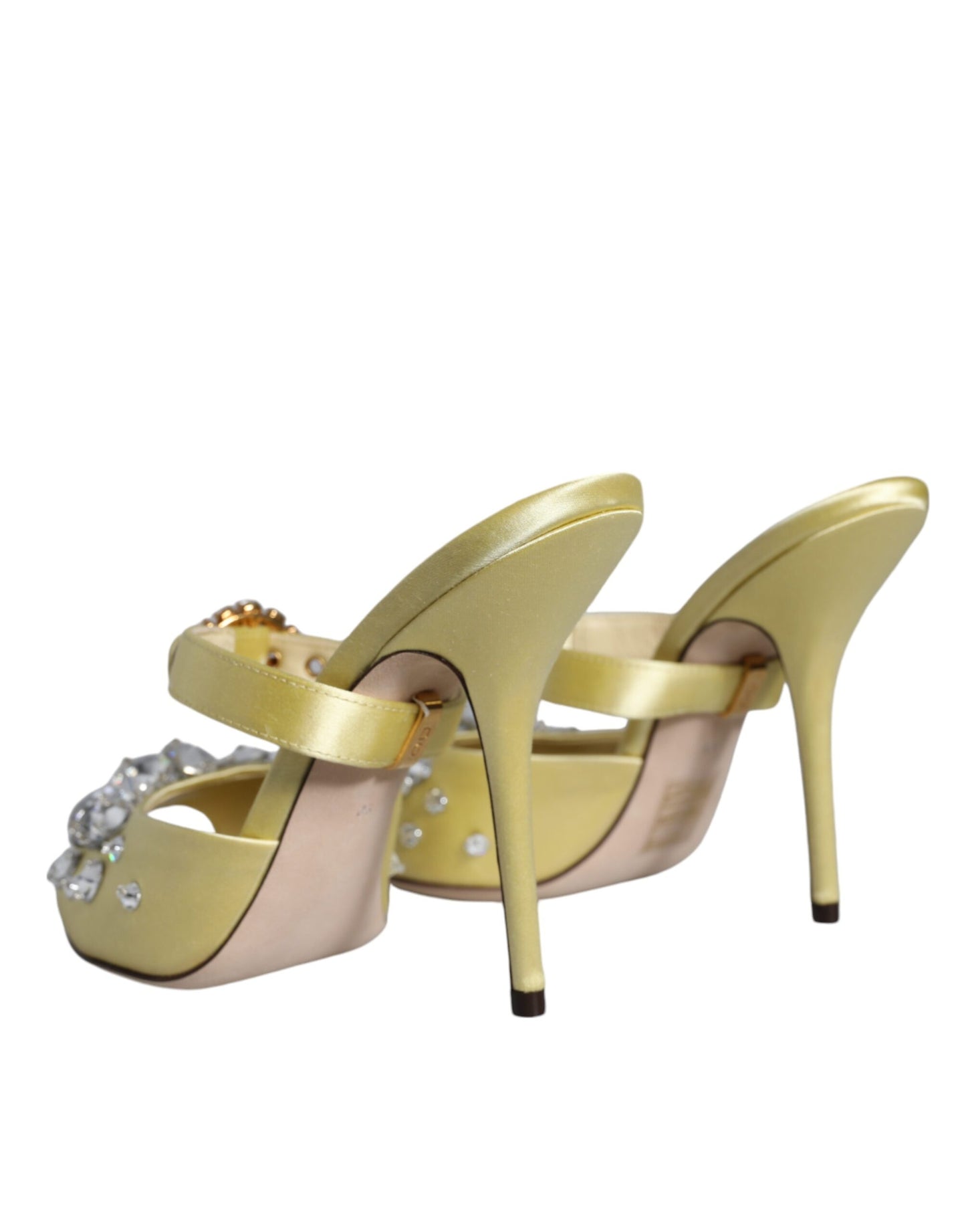 Yellow Mary Janes Satin Crystal Sandals Shoes - The Luxe Alliance