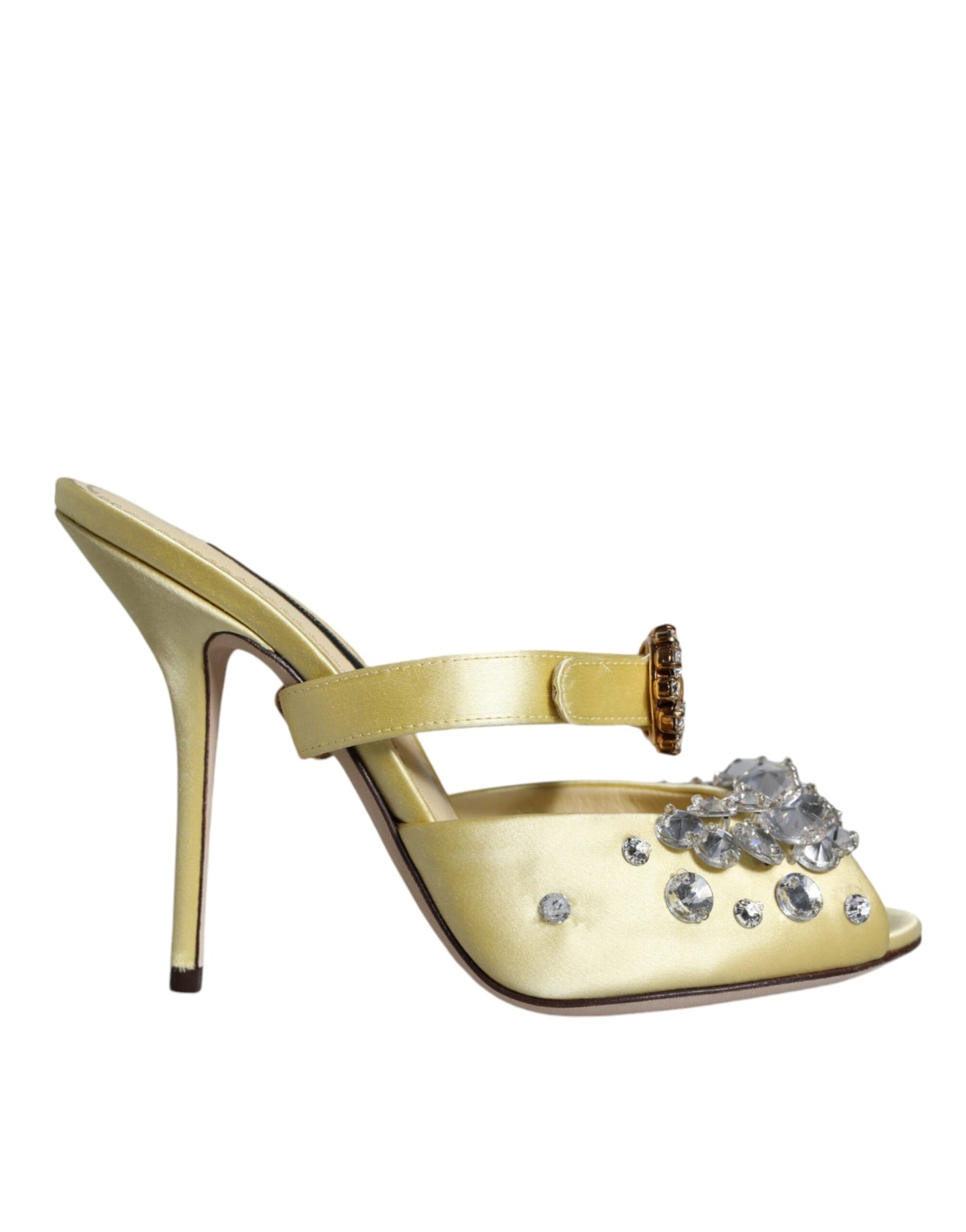 Yellow Mary Janes Satin Crystal Sandals Shoes - The Luxe Alliance