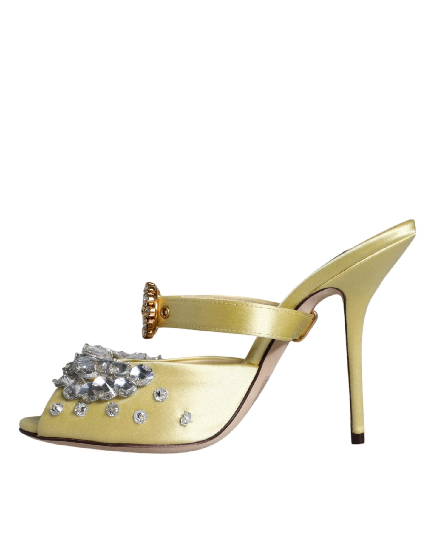 Yellow Mary Janes Satin Crystal Sandals Shoes - The Luxe Alliance