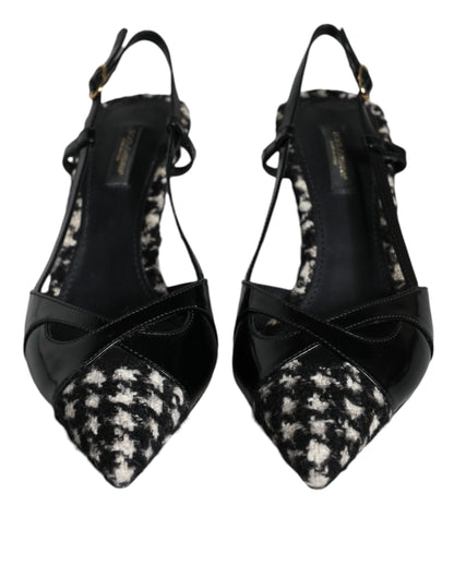 Black Leather Houndstooth Slingback Shoes - The Luxe Alliance